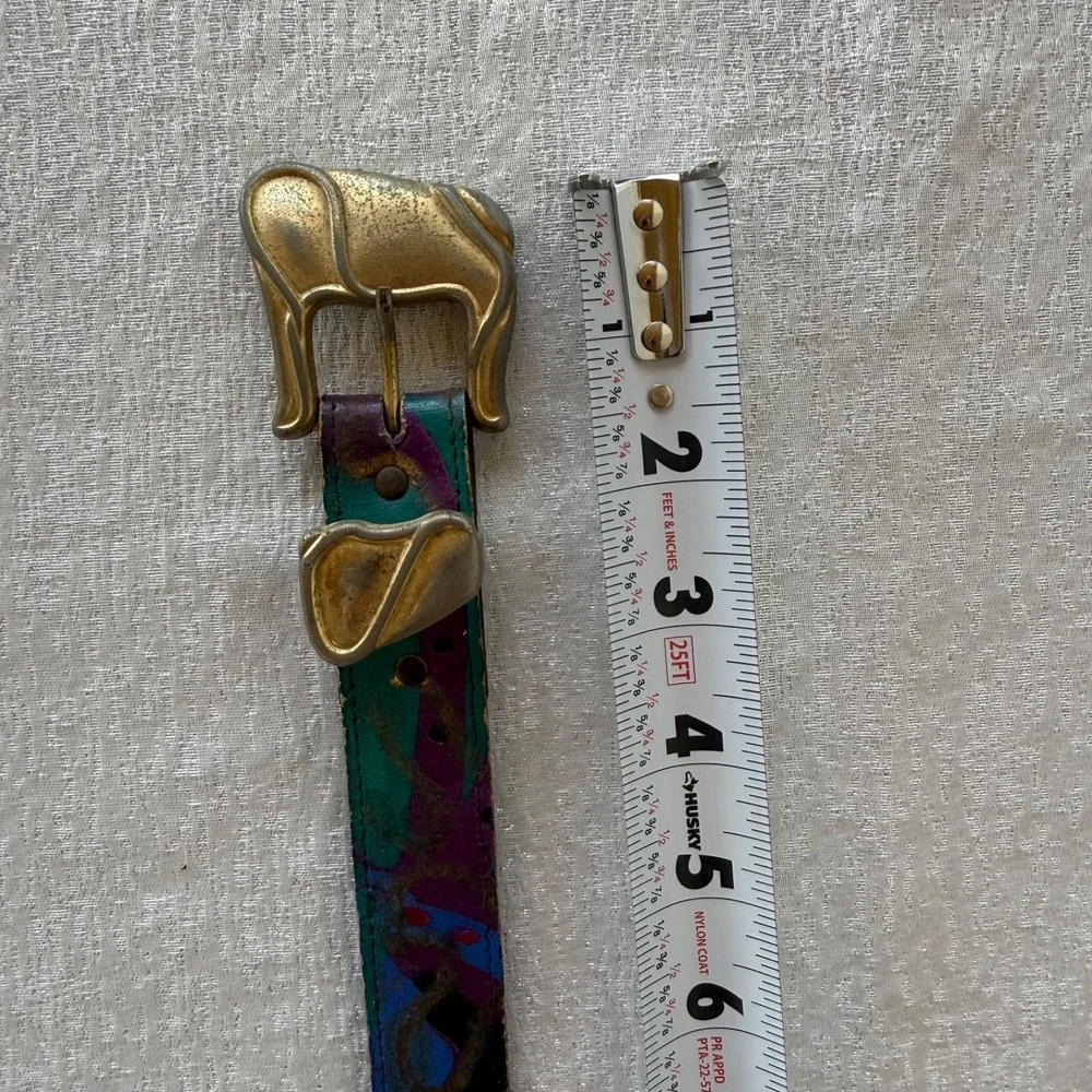 Vintage Abstract Art Leather Belt 36